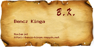 Bencz Kinga névjegykártya